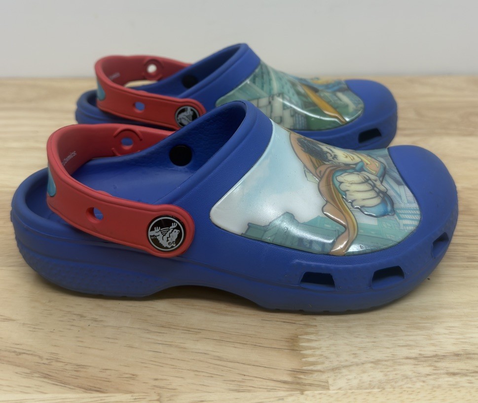 Crocs Superman Blue Red Rubber Clogs Slip On Shoes Little Kids 12-13 #23