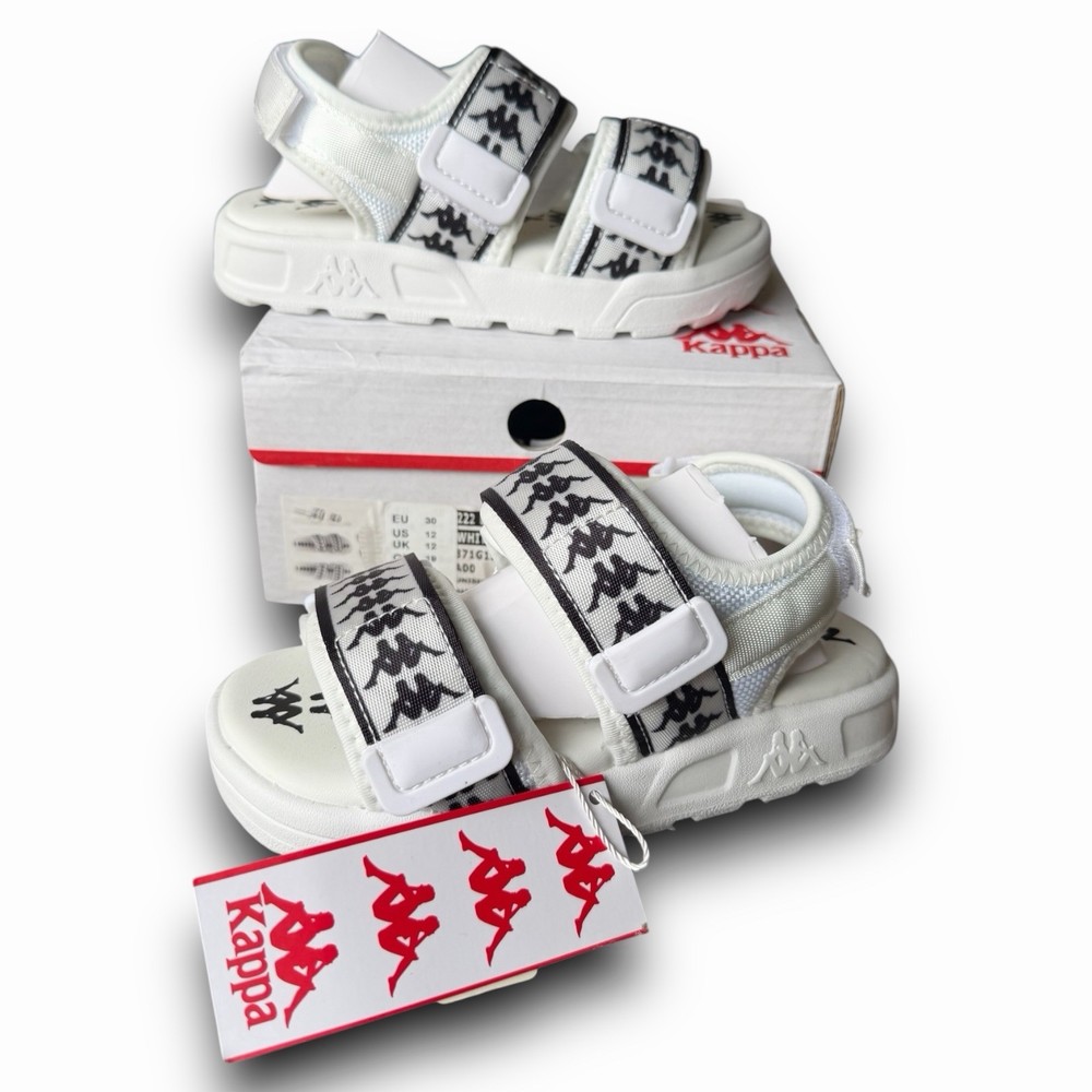 Kappa – 222 Banda Aster 7 Slides Kids – Unisex Youth Size 12 – White Black