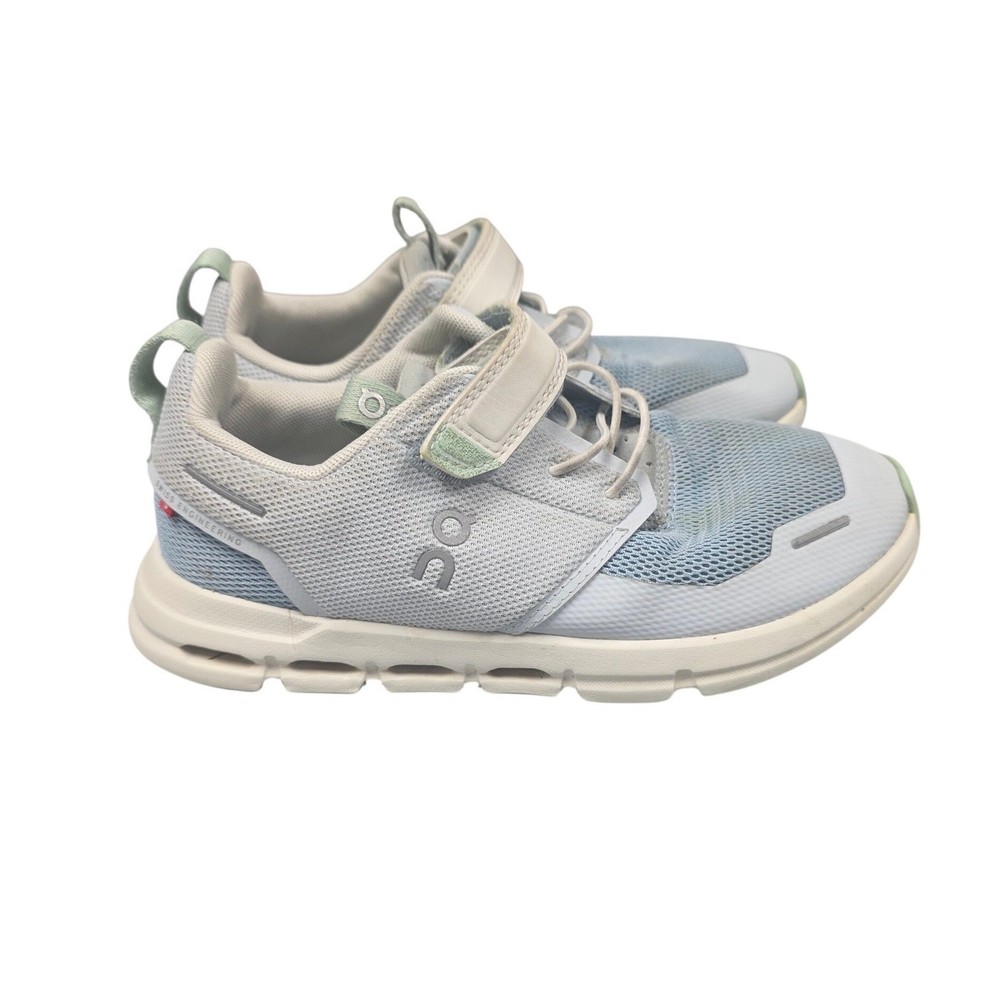 On Cloud Play Sneakers Kids K2 Sky White Blue Hook Loop Running Athletic Shoe