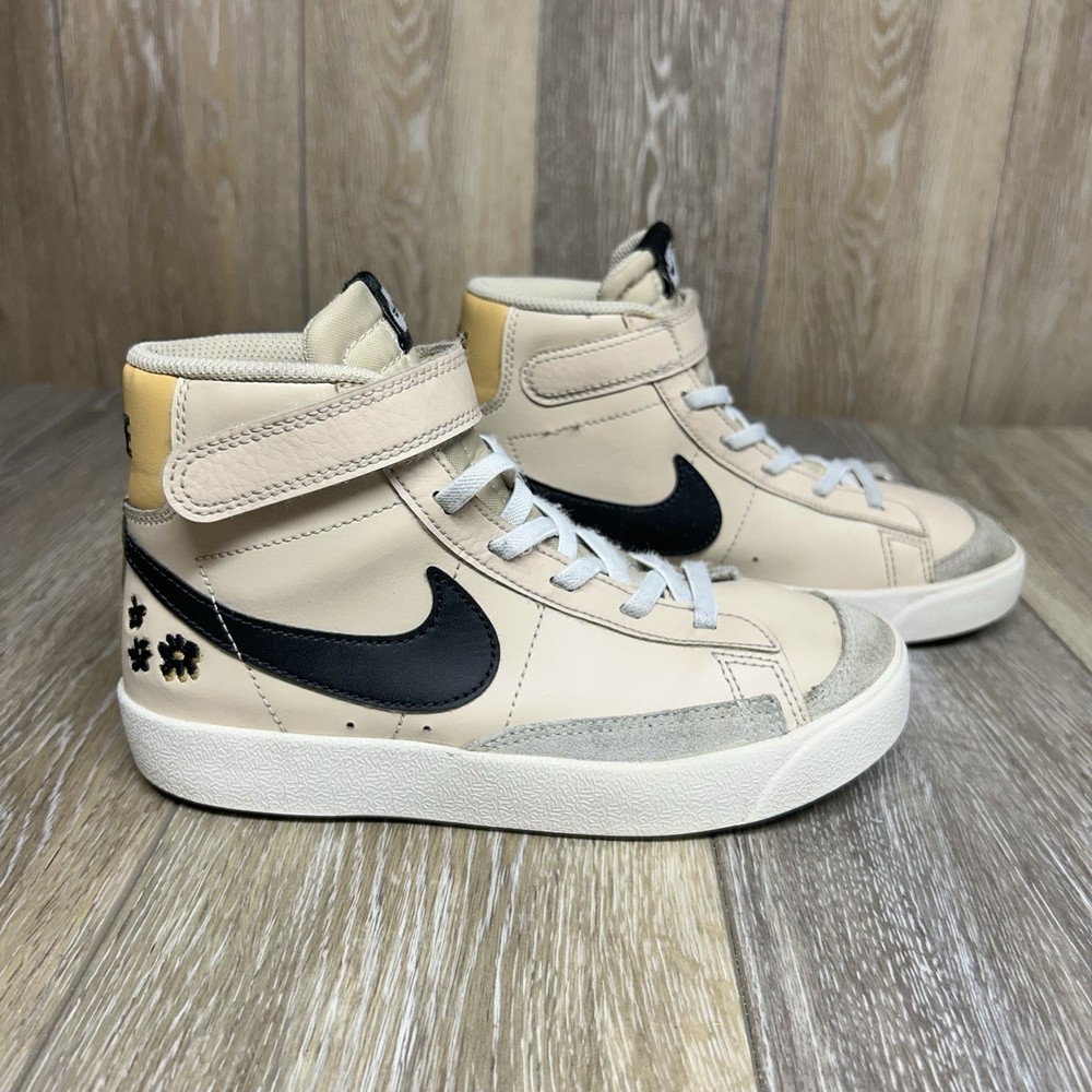 Nike Blazer Mid 77 Youth US Size 2Y Tan Black Leather High Top FV0748-100 Shoes