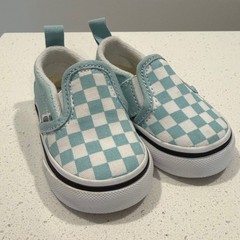 Vans Toddler Slip-On V Checkerboard Teal White Sneakers Size 2.5 US