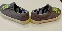 Mini Boden (sz 26/ 9.5US) Skull Slip On Sneakers in Gray/Neon Green & Navy Blue