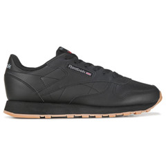 Reebok BIG KID size 5 Classic Leather Running Shoes Black / Black / Gum