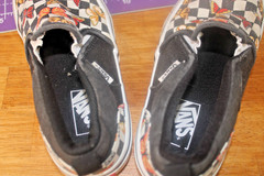 VANS Orange Butterfly Black White Checkered Slip On Kids Size 1 Youth