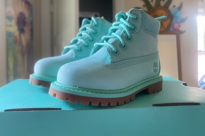 Timberland Kids Lace Up Ankle Boots Blue Rubber Sole Round Toe Logo US 5c