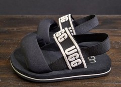 UGG Zuma Sling Flat Sandal – Black/White Unisex Childs Size 9T (Toddler)