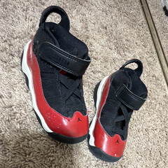 Jordan Unisex Kids Size 8 Black/Red Mid Top Hook & Loop Sneakers Logo Strap