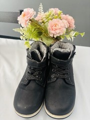 Max + Jake Kids Black Faux Leather Lace-Up Faux Fur Lined Ankle Boots