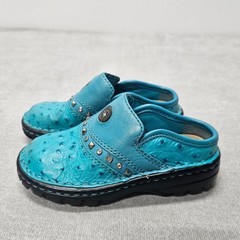 Double H Boots Toddler Turquoise Leather Mule Clog 8.5 Ostrich Embossed