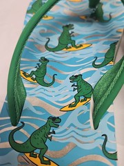 Reef Kids Ahi Flip Flops Sandals Boys Size 4 Kelly Green Surfing Dinosaurs GUC