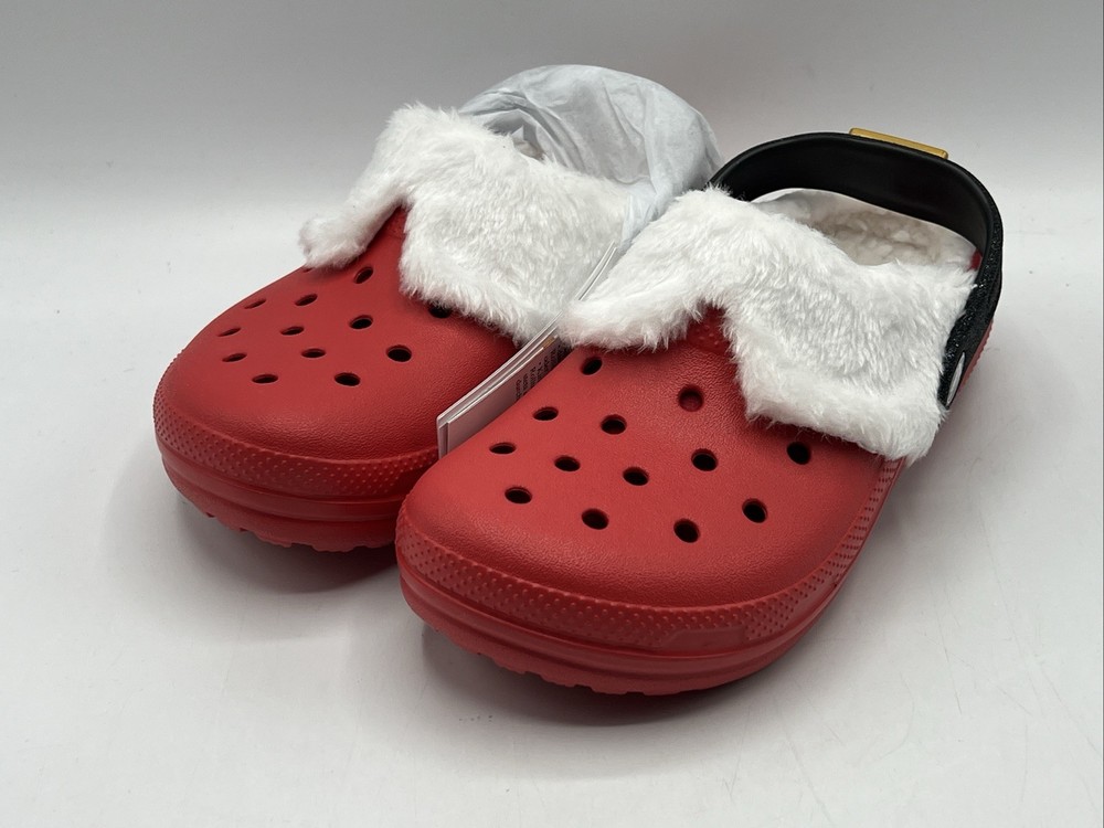 Crocs Little Santa Classic Lined Clog Youth Size 1 Red Christmas Santa Belt New