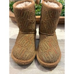UGG Australia Classic Short Rainbow Logo Embroidered Chestnut Suede Boots Kids