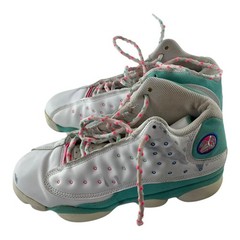 Nike Air Jordan 13 (GS) White Teal Pink Lace Up High Top Kids Shoes Sz 6Y