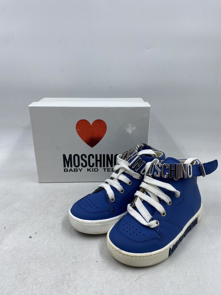 Moschino Blue Leather High Top Toddlers Sneakers Size 8.5