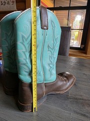 Justin Brown Turquoise Leather Square Toe Cowboy Western Boots Youth Size 4.5 D