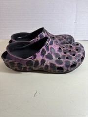 Crocs Classic Clog Kids Size J6 Purple Black Leopard Glitter Animal Print Shoes
