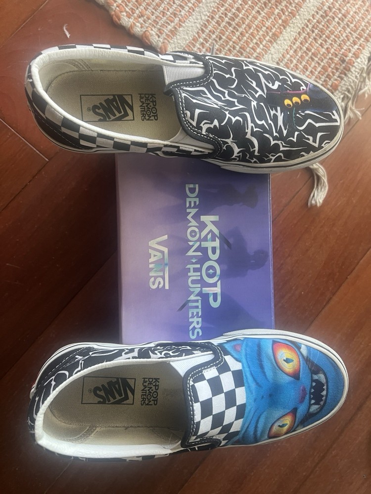 Vans KPop Demon Hunters Classic Slip-On Black White Blue Checkerboard