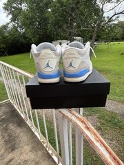 Nike Air Jordan 3 Retro Lucky Shorts Size 2Y White Blue Basketball Shoes