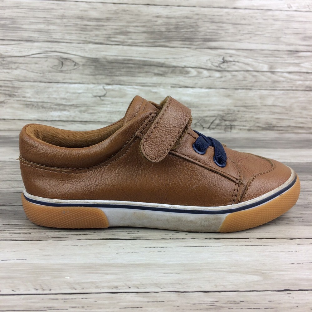 Cat and Jack Brown Synthetic Leather Sneakers Kids Size 9 Slip On Hook and Loop