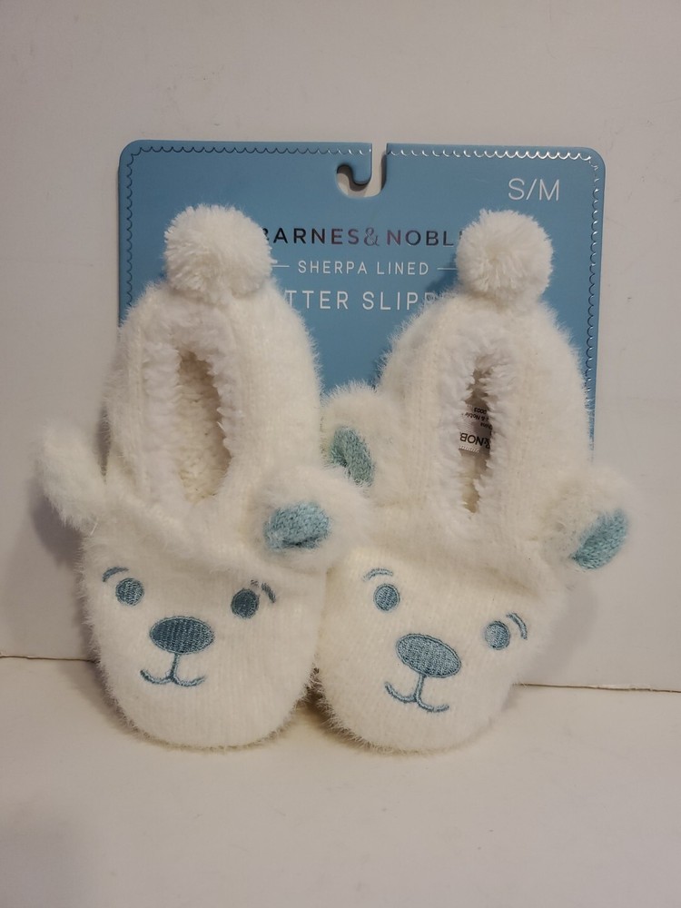 BARNES & NOBLE Sherpa Lined Polar Bear Critter Slippers Size S/M NWT’S Age 3-4 Y