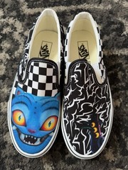 Vans KPop Demon Hunters Classic Slip-On Black White Blue US 7 Checkerboard