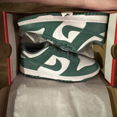 Nike Dunk Low BG White/Green Leather Low Top Sneakers Kids 7Y HF4798-100