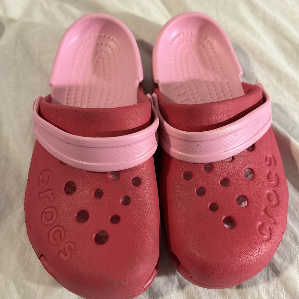 Crocs Kids Two Tone Pink-Electro Style Clog -Size J1 In Kids EUC