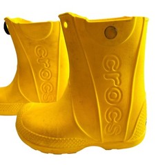 Crocs Child’s Youth Yellow Rainboots Sz 9 Rubber MidCalf Pull On Damaged Stained