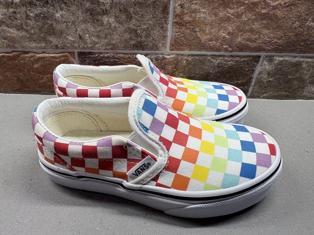 Vans “Off The Wall” Classic Slip-On Sneakers Kids Size 11 Rainbow Checkerboard