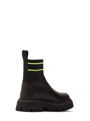 MSGM Kids Leather Knit Logo Elastic Sock Boot Bootie Lug Sole 69169 34 US 3
