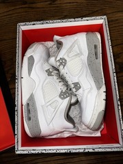 Jordan Air Jordan 4 Retro GS White Grey Leather Sneakers 7Y