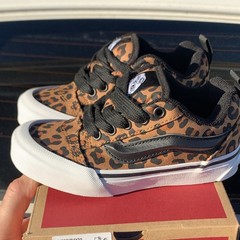 Vans Knu Skool GS Leopard Brown Black Canvas Sneaker 12Y VN000VB4YS5