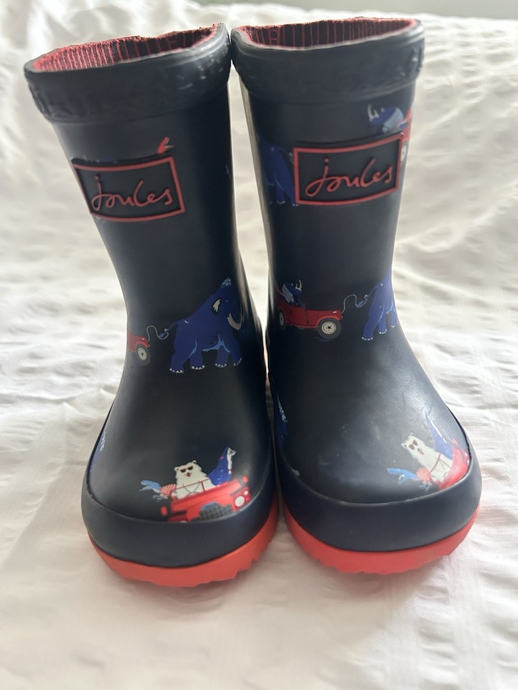 Joules Jnr Welly Print Rain Boot, Navy Animal, 5 Kids