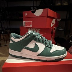 Nike Dunk Low BG White/Green Leather Low Top Sneakers Kids 7Y HF4798-100