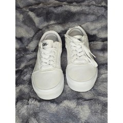 Kids White Vans Ward Pressed Canvas Low Top Sneakers Size 2 big kids