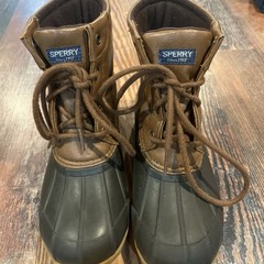 Sperry Duck Boots Brown Waterproof Lace Up Youth Size 2 Winter Rain Boots
