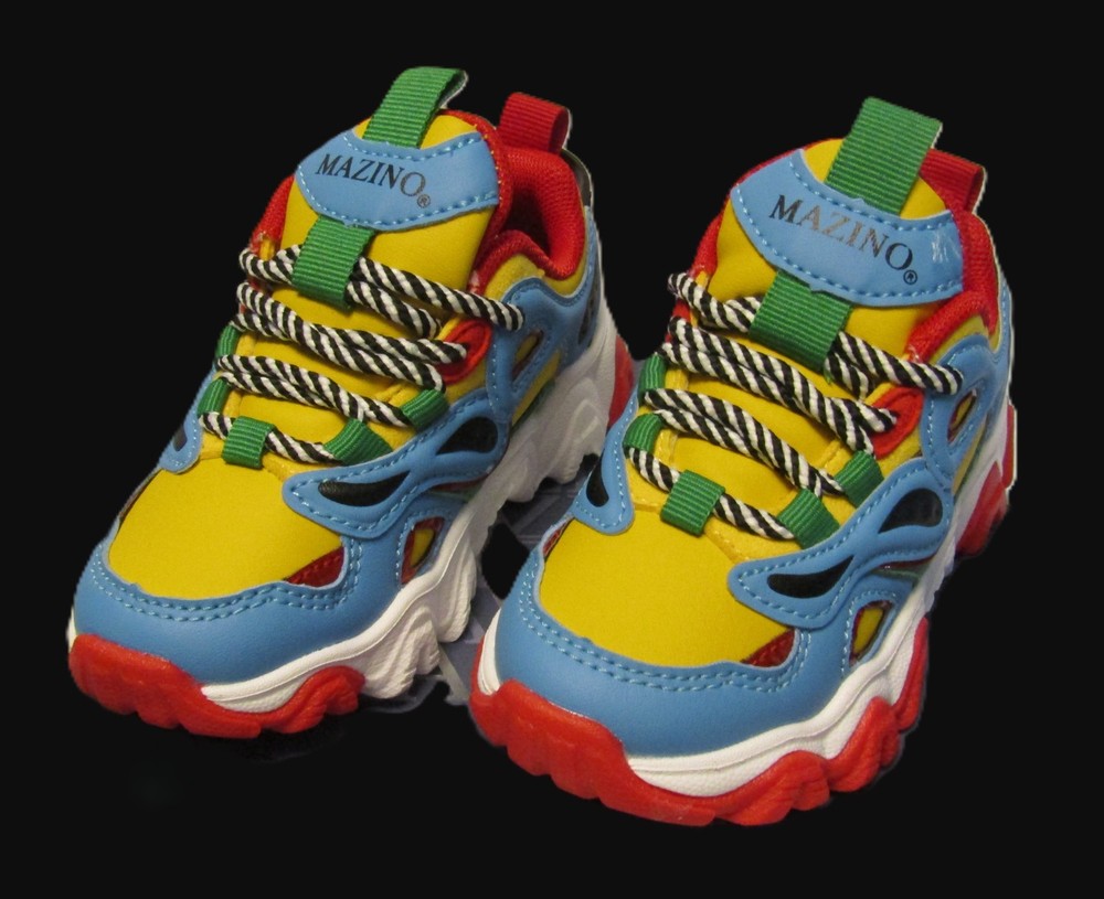 GREAT GIFT Reduced Kids Tie Sneakers Shoe 7C T-Augen Yellow Blue Green Red BNIB