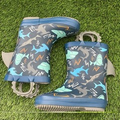 Members Mark Easy Pull-On Shark Rain Boots Wellies Kids 7/8 Blue Faux fur Lined