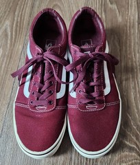 Vans Off The Wall Maroon White Suede Leather Lace Up Size 4.5 Youth