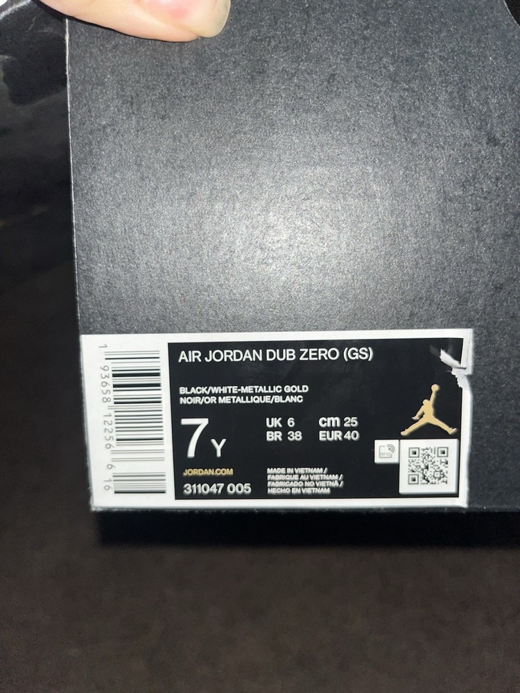 Jordan Air Jordan Dub Zero Sneaker Black White Metallic Gold 7Y Basketball