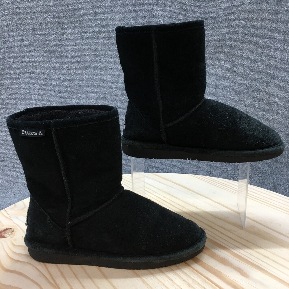 Bearpaw Boots Youth 4 Emma Short Classic Winter Pull On Comfort Black Suede