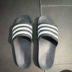 Adidas Youth Size 4 Slides Black White Stripes Kids Sandals New Without Tags