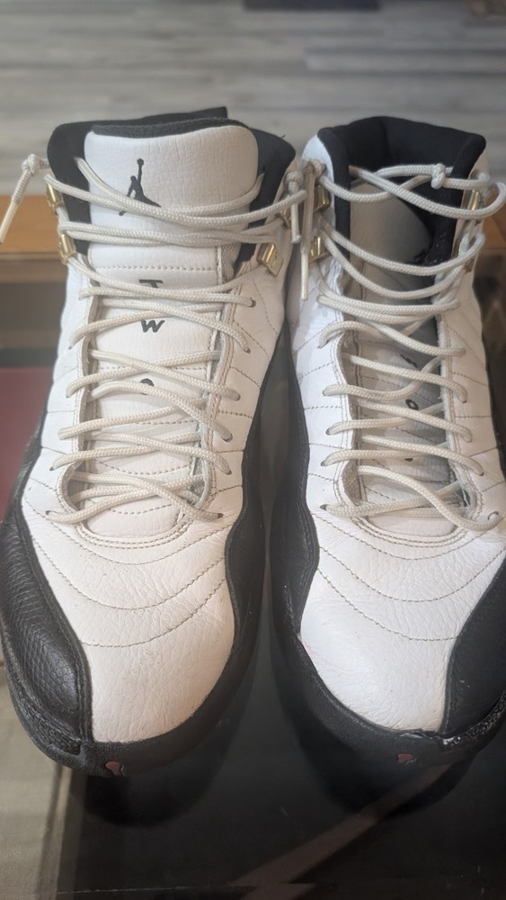 Jordan Air Jordan 12 White/Black Leather High Top Sneakers Kids US 11.5
