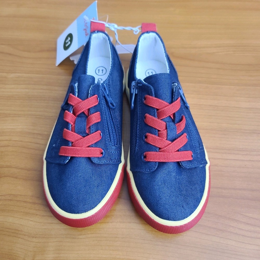 Cat & Jack Toddler Luka Double Zipper Sneakers Navy Blue Sz 11 Kids Casual Shoes