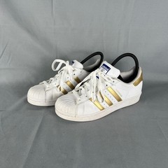 Adidas Superstar J Unisex 6 Sneakers White Gold Leather Low Top Lifestyle Shoes