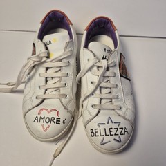 Dolce And Gabbana Authentic Preloved Kids White Sneakers with Grafitti Accents