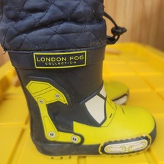London Fog Kids Navy Yellow Construction Excavator Rain Boots Size 7 Toggle Fur