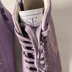 Sam Elderman Trendy Suede Glitter Sneakers, Size 4M, Color Lavender
