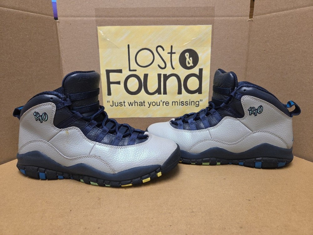 Air Jordan 10 Retro BG Rio Wolf Grey/Photo Blue-Obsidian-Green Glow 5 Y