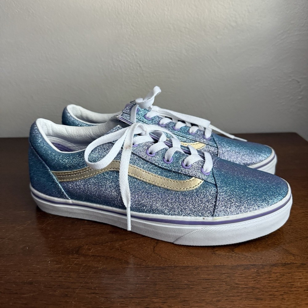 Vans Old Skool Juniors Sz 7 Ombre Glitter Purple Blue Gold New
